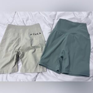 2 pair NEW women’s p’tula seamless bike shorts size small sand / sage colors
